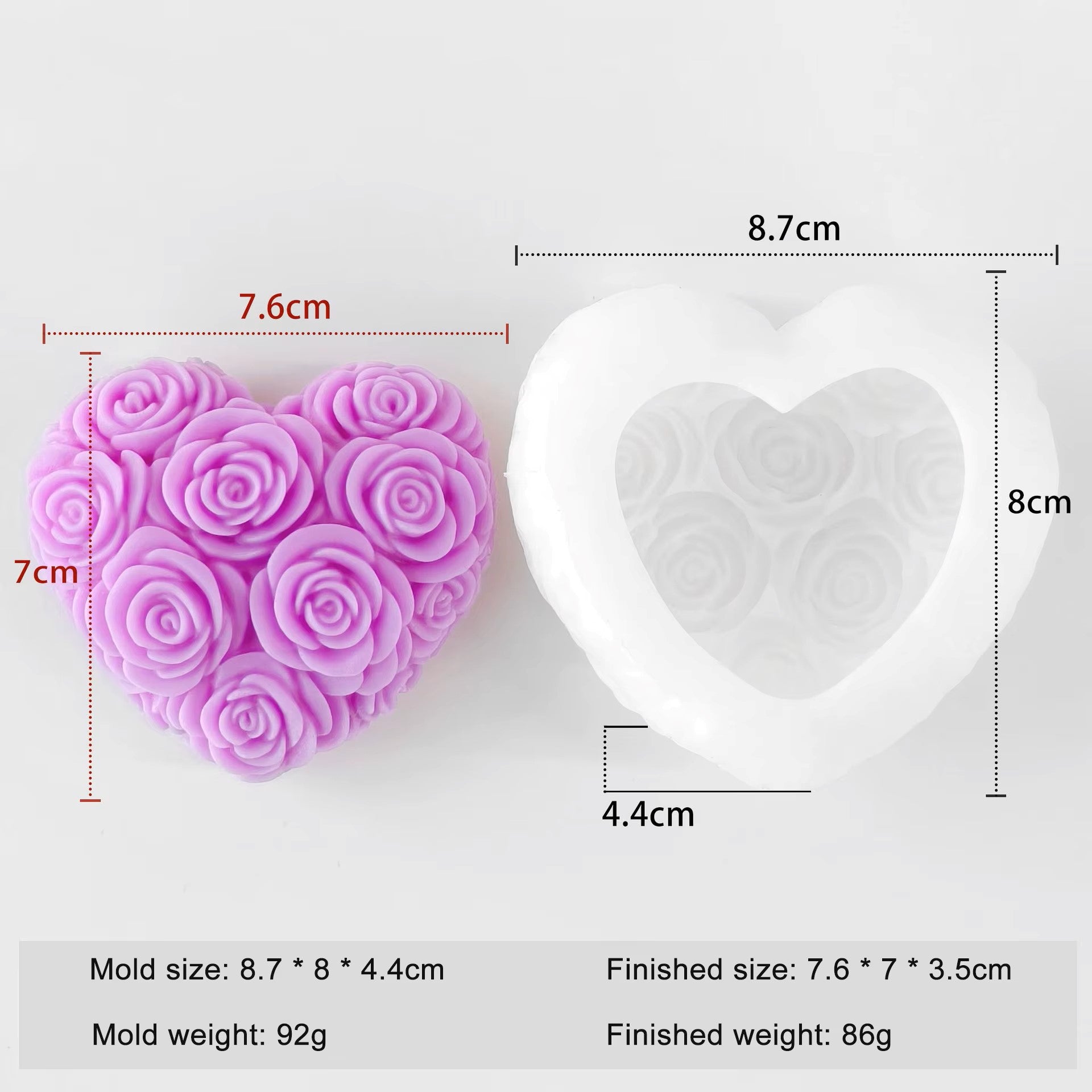 Multiple Rose Heart For Candle Resin Gypsum & Art Crafts Making Silicone Mold