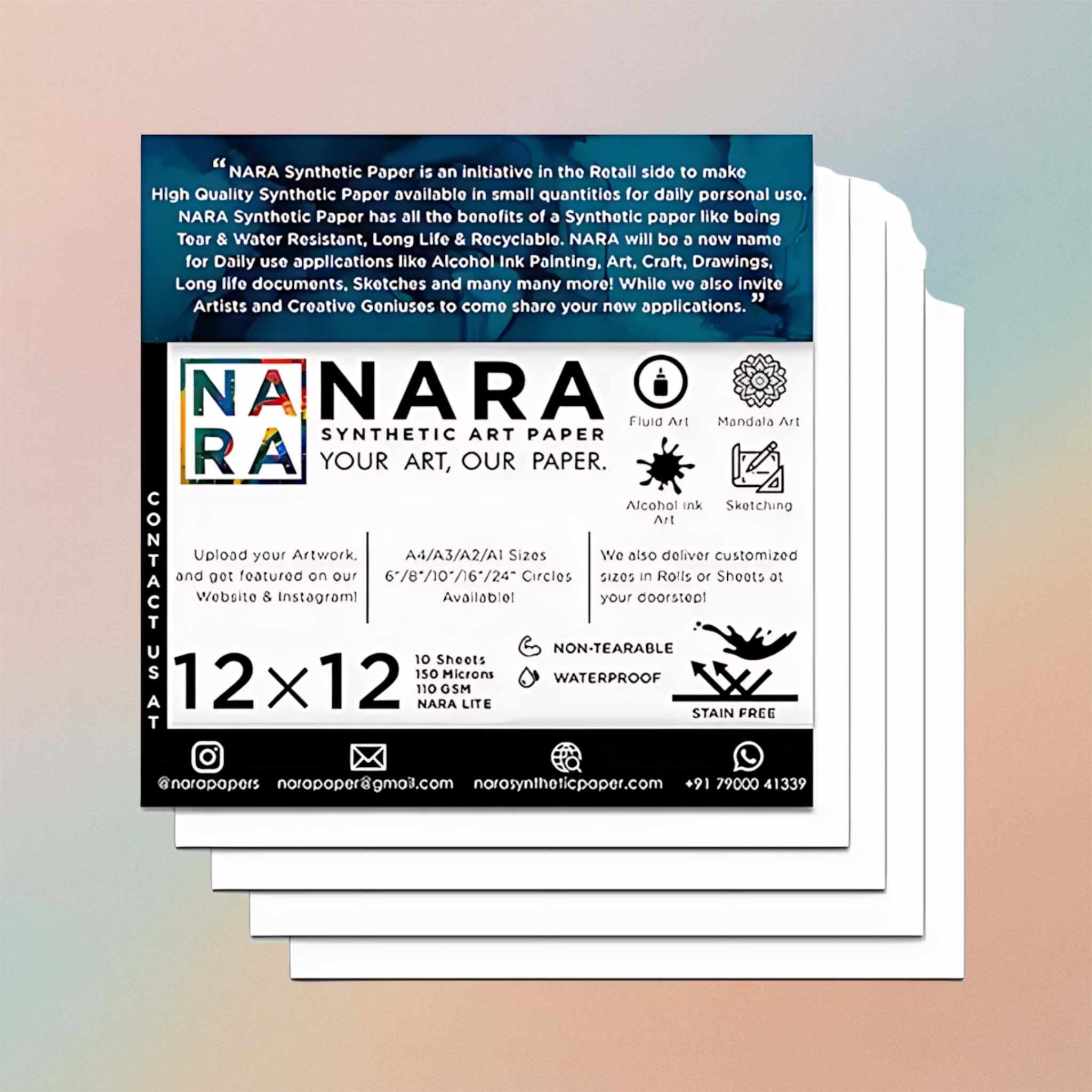 Nara Lite For Alcohol Ink Painting 12” x 12”(10 Sheets ) 150 Mic