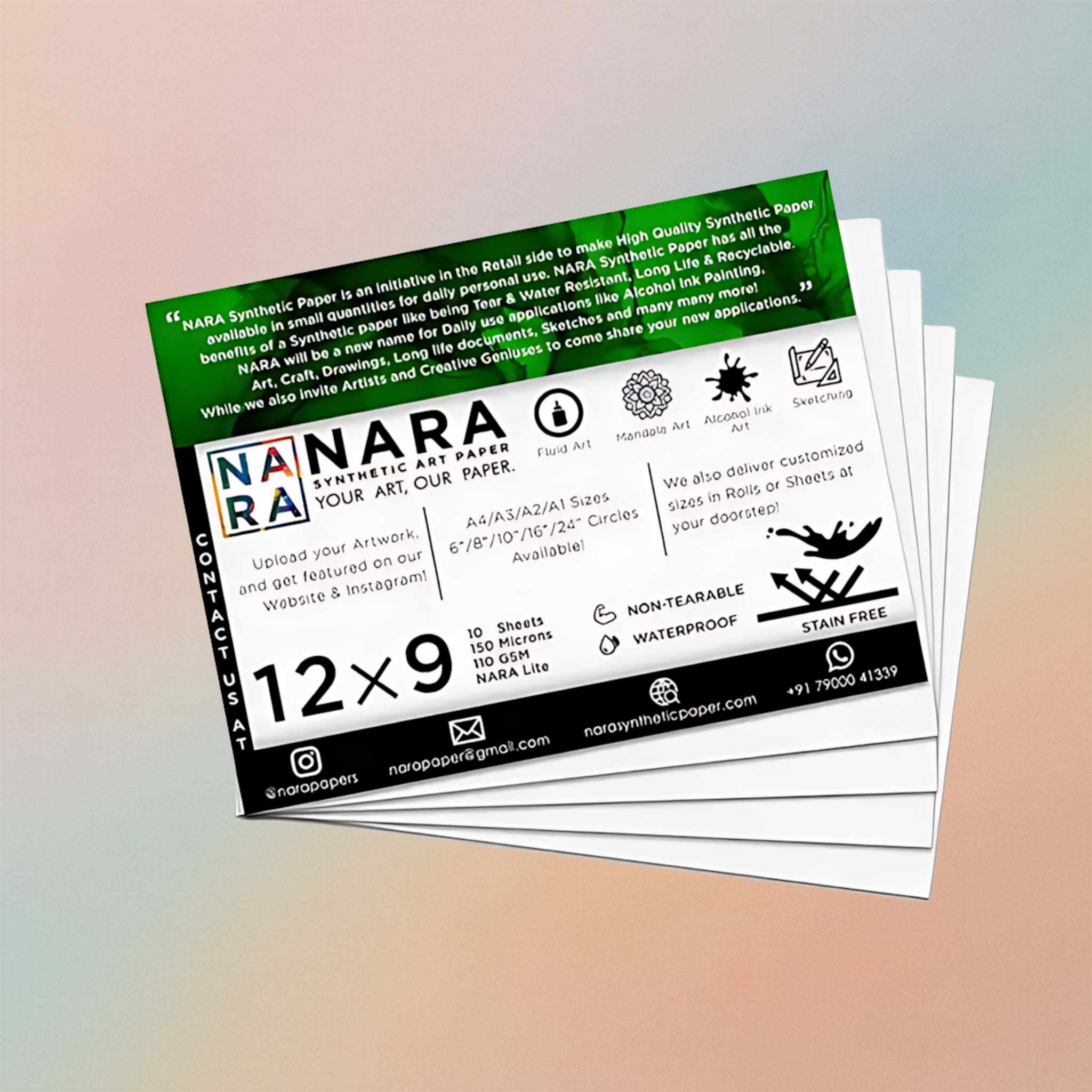 Nara Lite For Alcohol Ink Painting 12” x 9”( 10 Sheets ) 150 mic