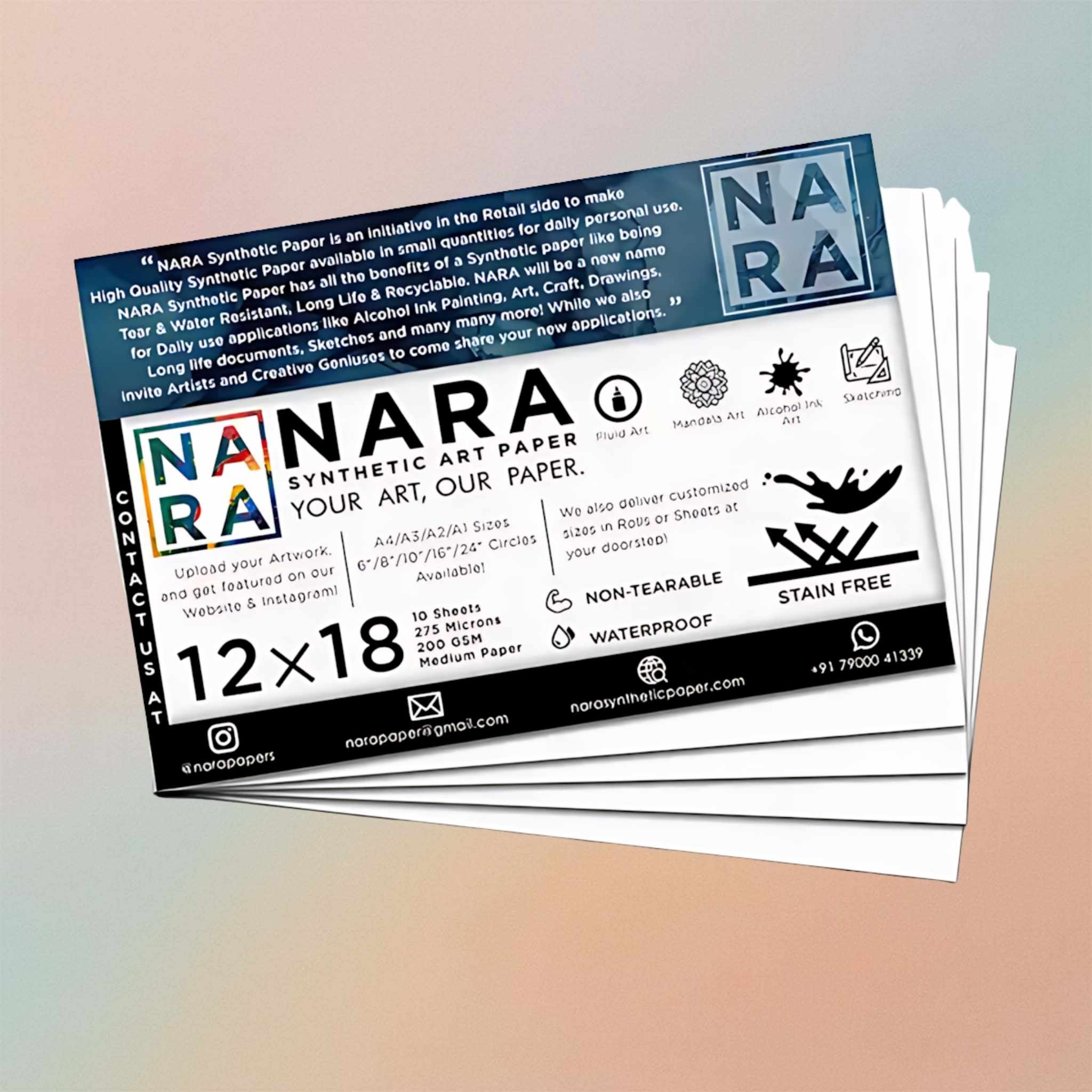 Nara Synthetic Paper For Alcohol Ink Painting 12”x 18”-275 Microns