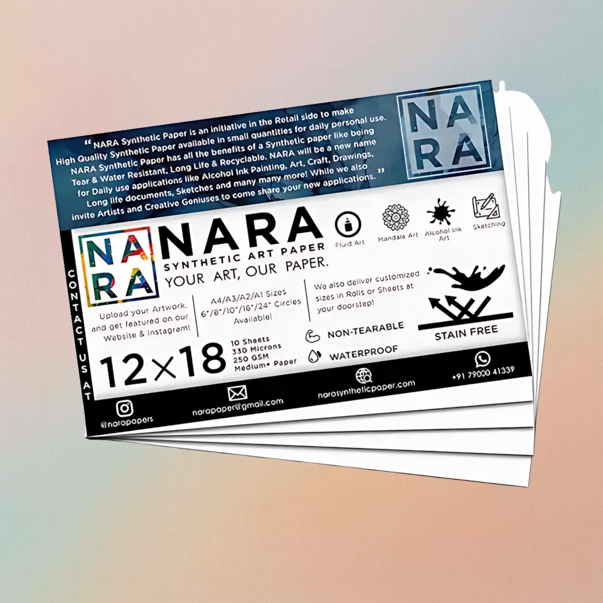 Nara Synthetic Paper For Alcohol Ink Painting 12”x 18”-330 Microns