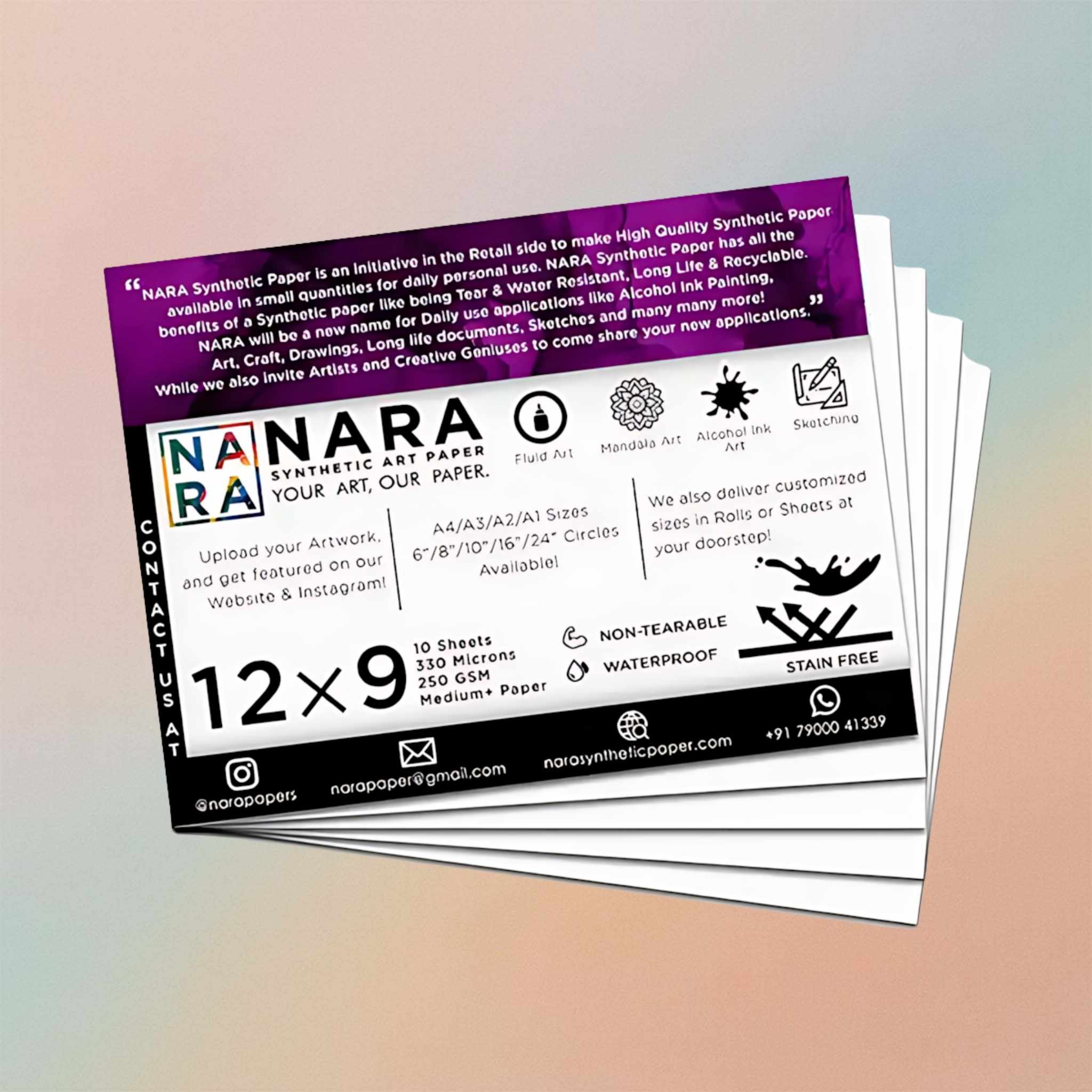 Nara Synthetic Paper For Alcohol Ink Painting 12”x 9”-330 Microns