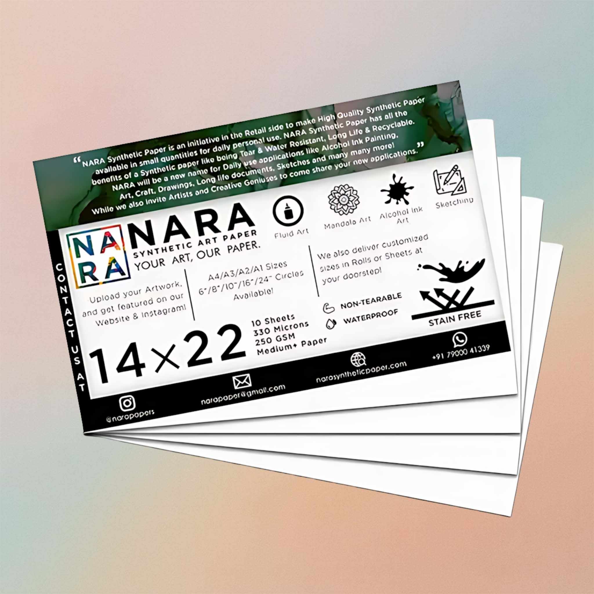 Nara Synthetic Paper For Alcohol Ink Painting 14”x 22”-330 Microns