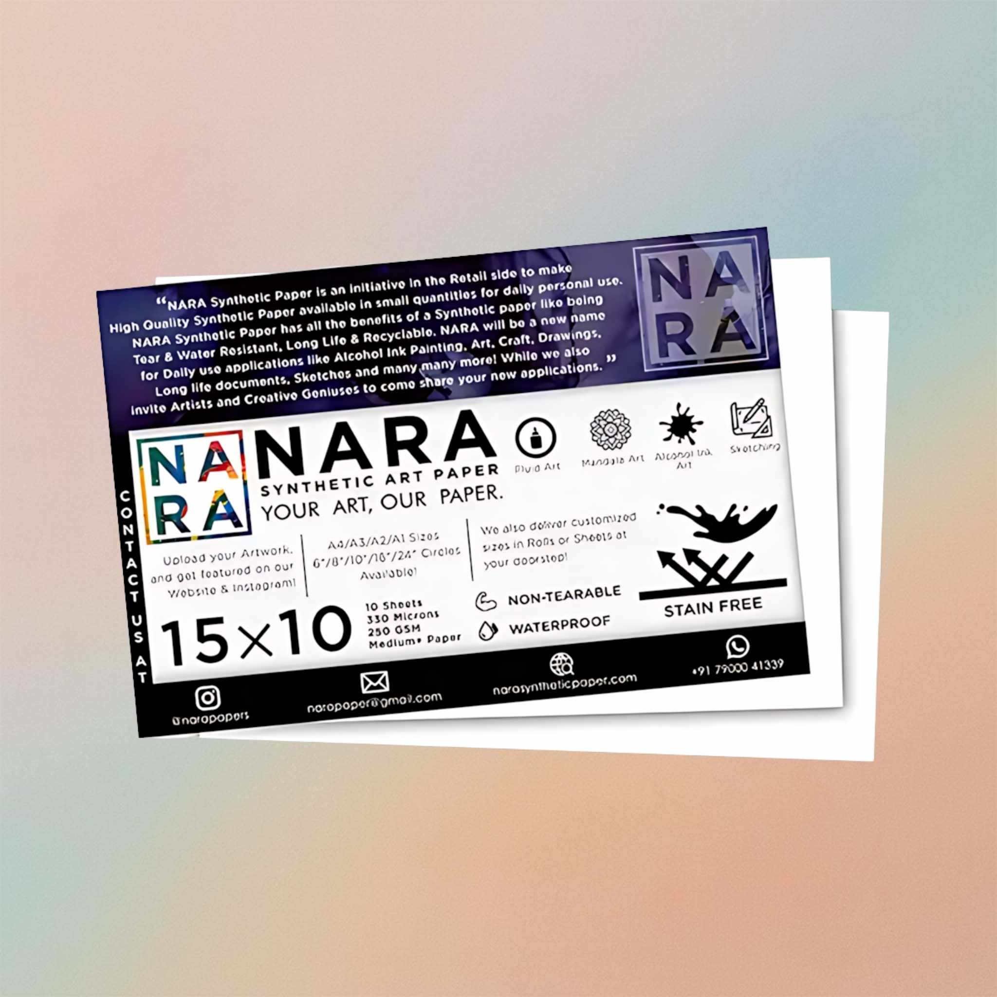Nara Synthetic Paper For Alcohol Ink Painting 15”x 10”-330 Microns