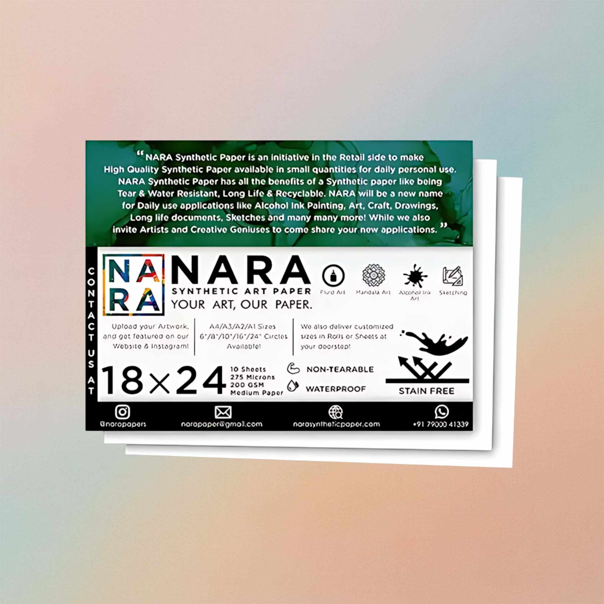 Nara Synthetic Paper For Alcohol Ink Painting 18”x 24”-275 Microns