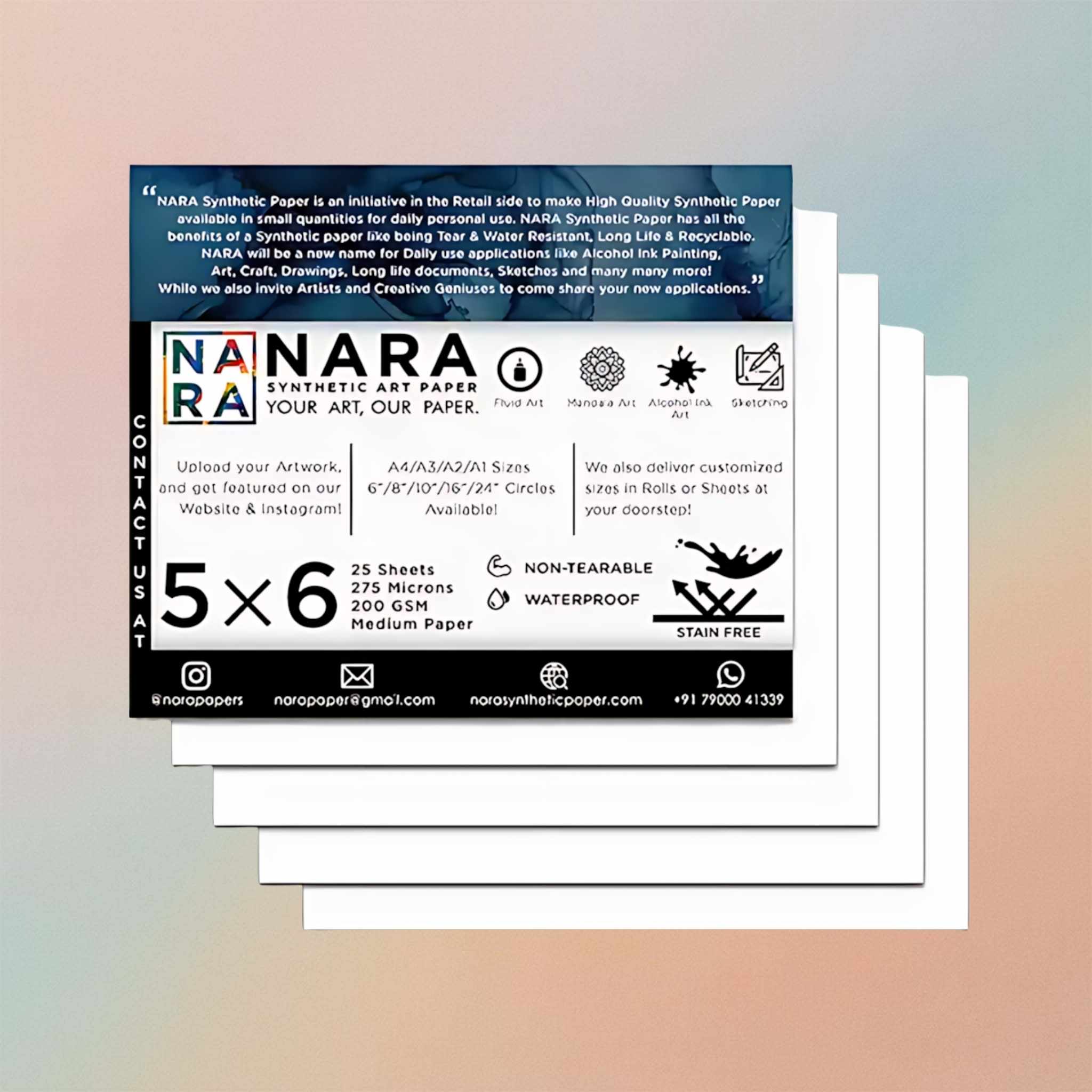 Nara Synthetic Paper For Alcohol Ink Painting 5”x 6”-275 Microns