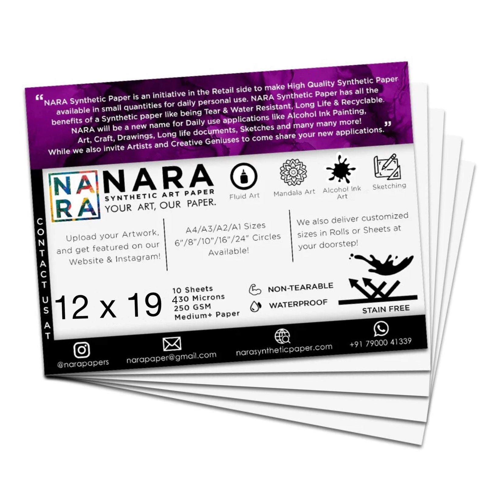 Nara Synthetic Paper For Alcohol Ink Painting 12” x 19” - 430 Microns