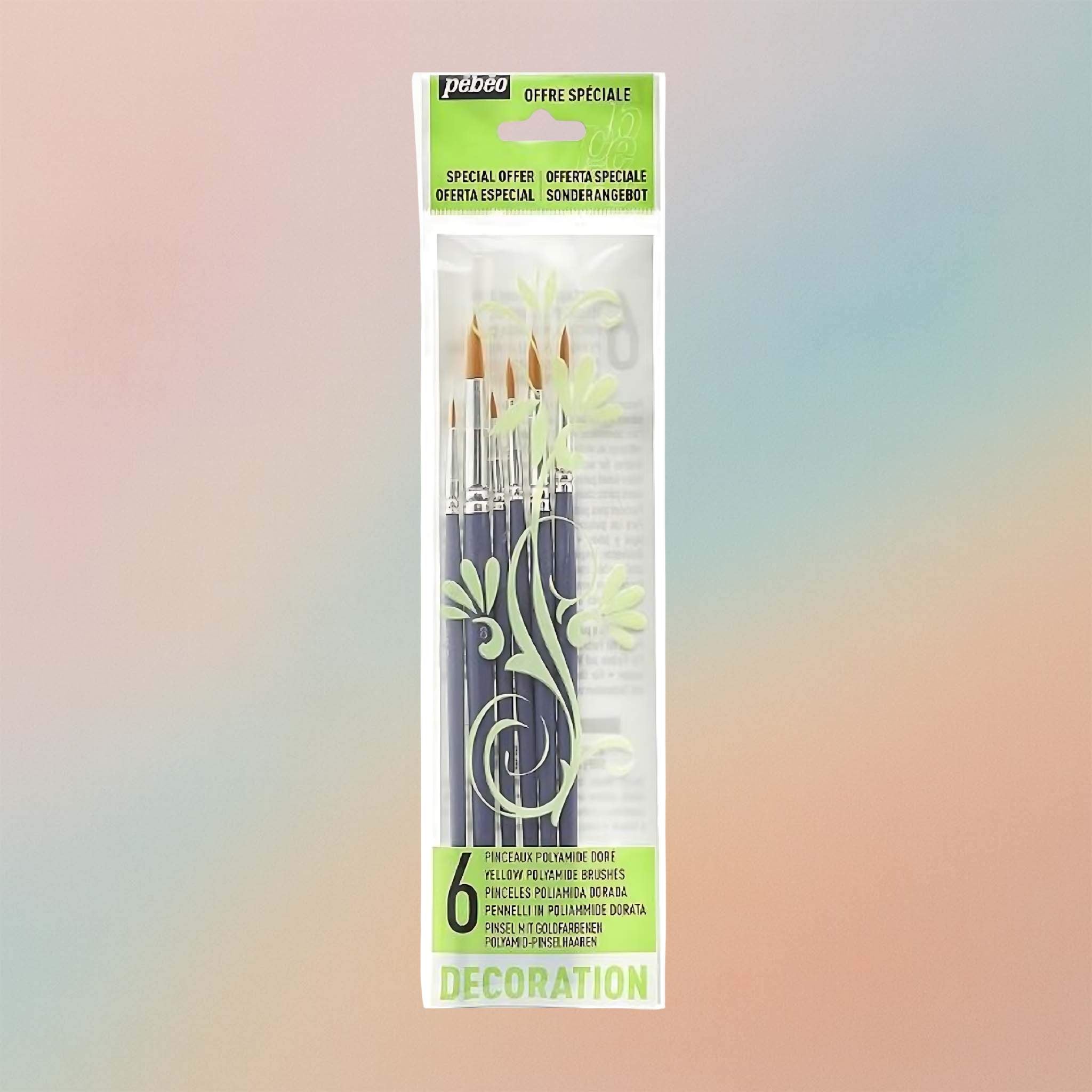 Pebeo 10 Pack 6 Brush Yellow Poly Round