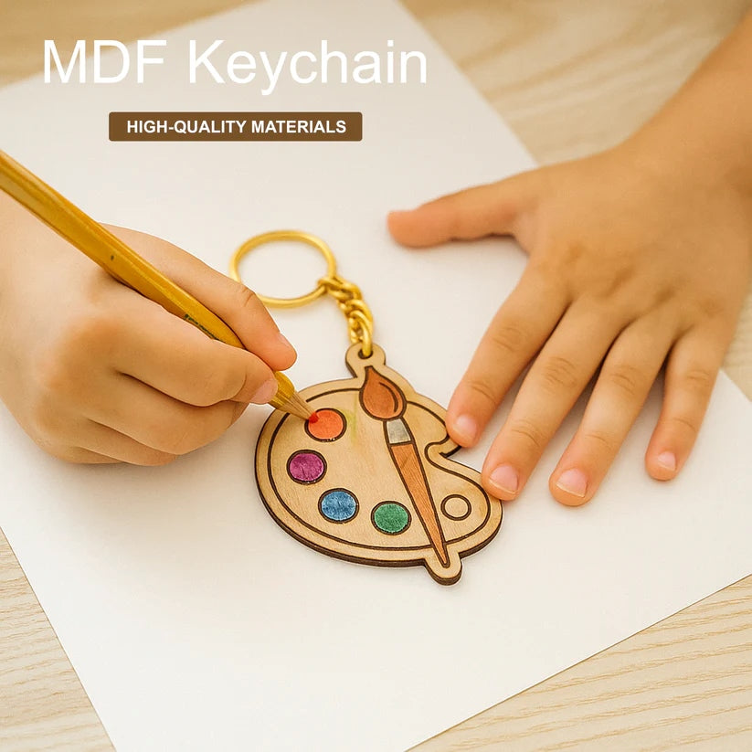 Pourezy Pencil, Backpack, Book & Palette Wooden Keychains Set