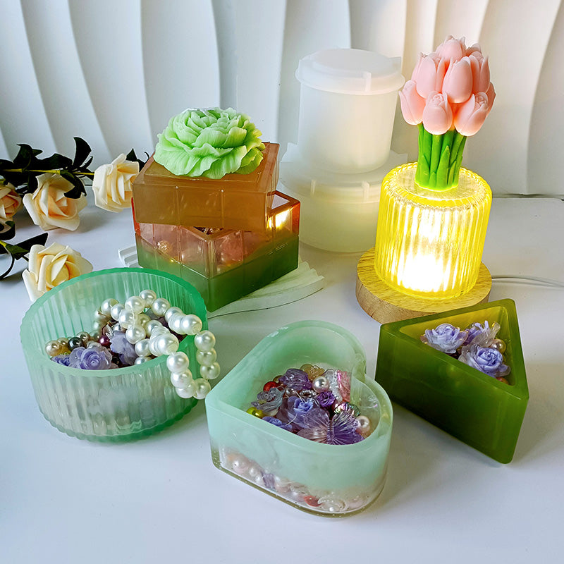 Rip Round Box Flower Pot Silicone Molds For Concrete Candle Jars With Lid