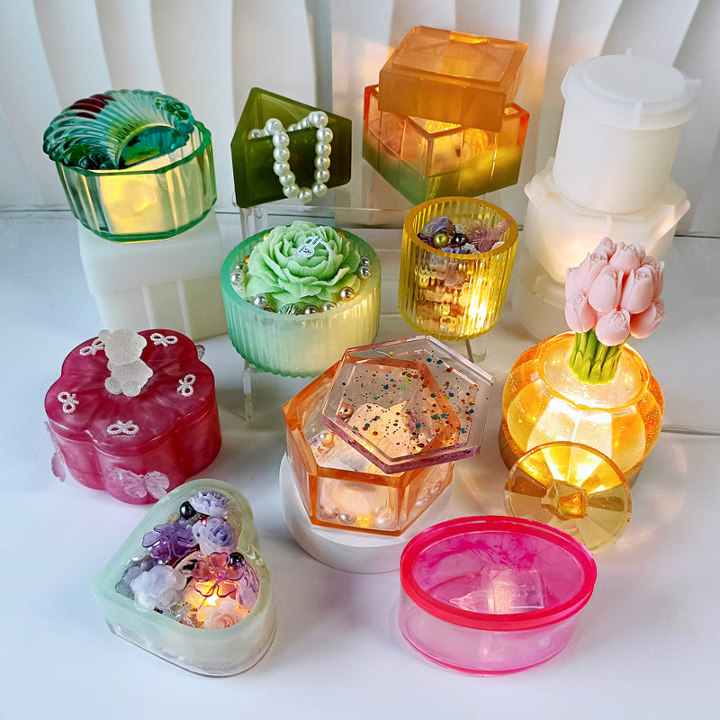 Rip Round Box Flower Pot Silicone Molds For Concrete Candle Jars With Lid