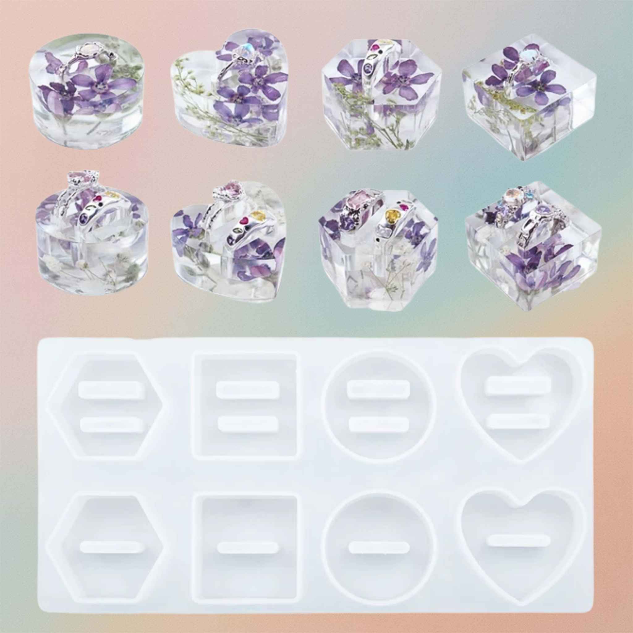 Round Heart Hexagon Resin Ring Holder