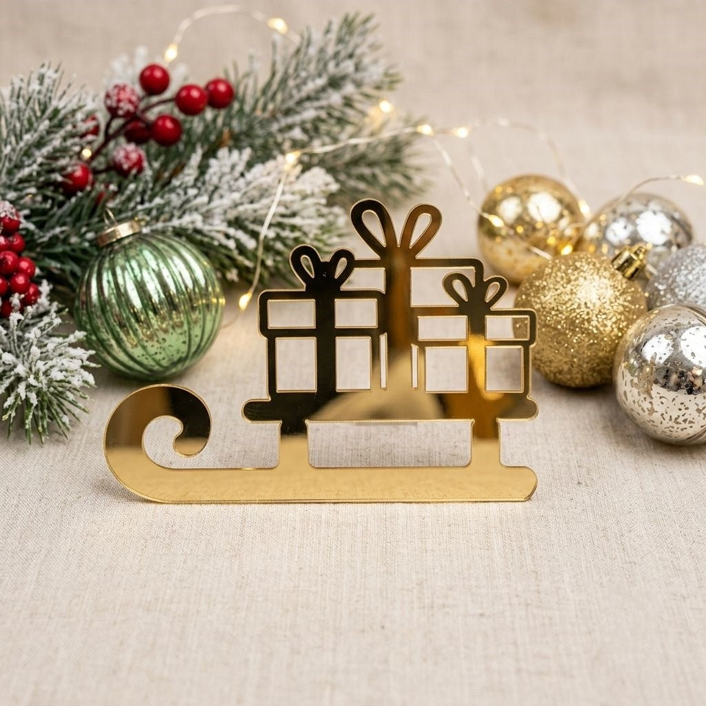 Santa Sleigh Gift Gold Acrylic Cut For Resin Art & DIY Crafts
