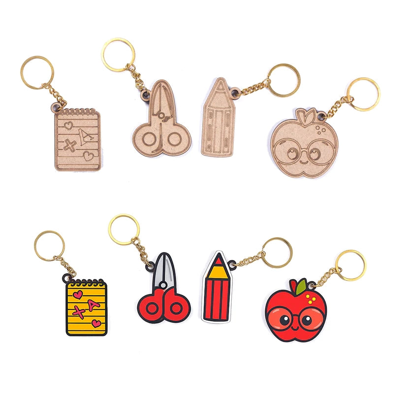 Pourezy School Theme Wooden Keychains Set