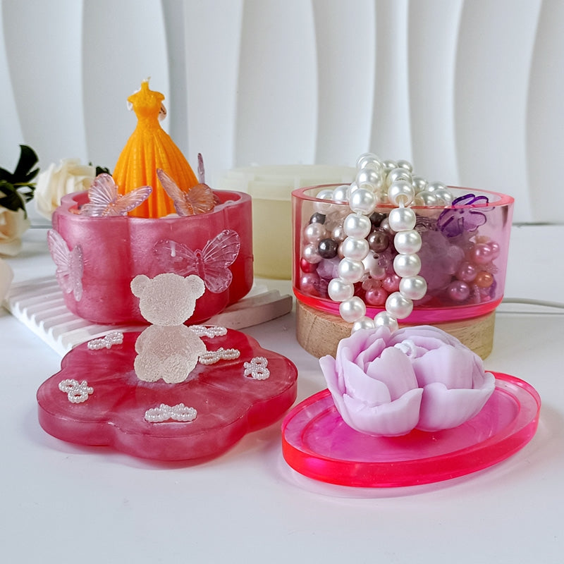 Short Round Box Flower Pot Silicone Molds For Concrete Candle Jars With Lid