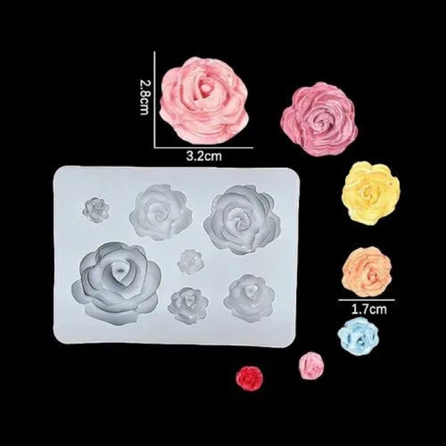 Small to Tiny Roses 7 Cavity Flower Silicone Molds Cake Chocolate Mold Wedding Cupcake Topper Fondant Cake Decorate Tools