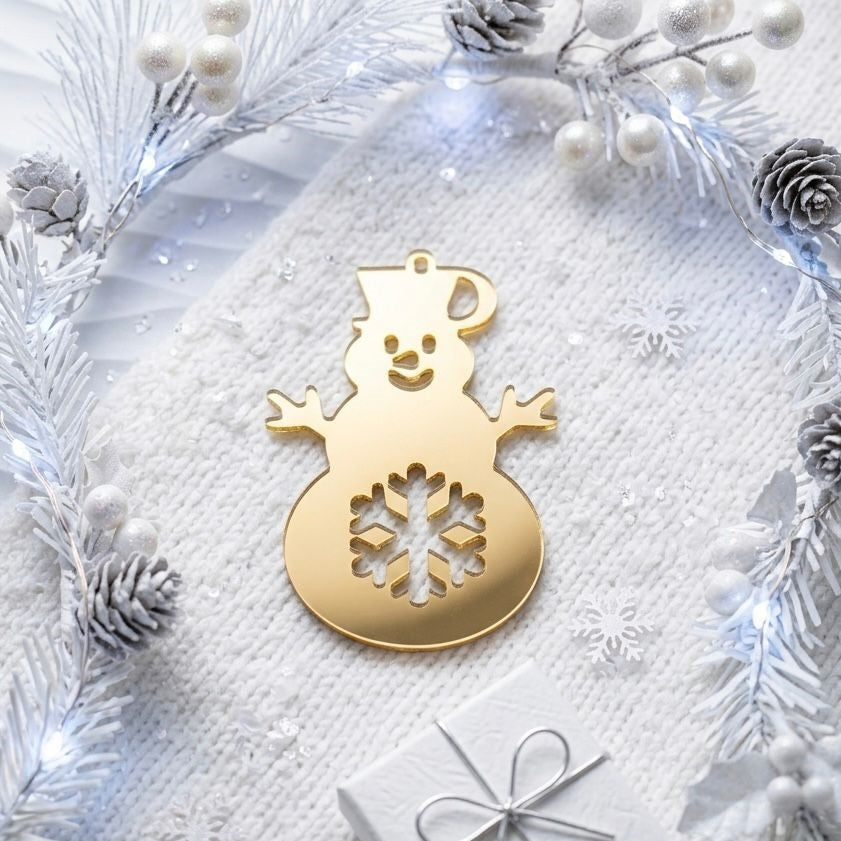 ⁠Snowman With Flakes Acrylic Cutout For Resin Art & DIY Crafts - Gold/Silver/Black
