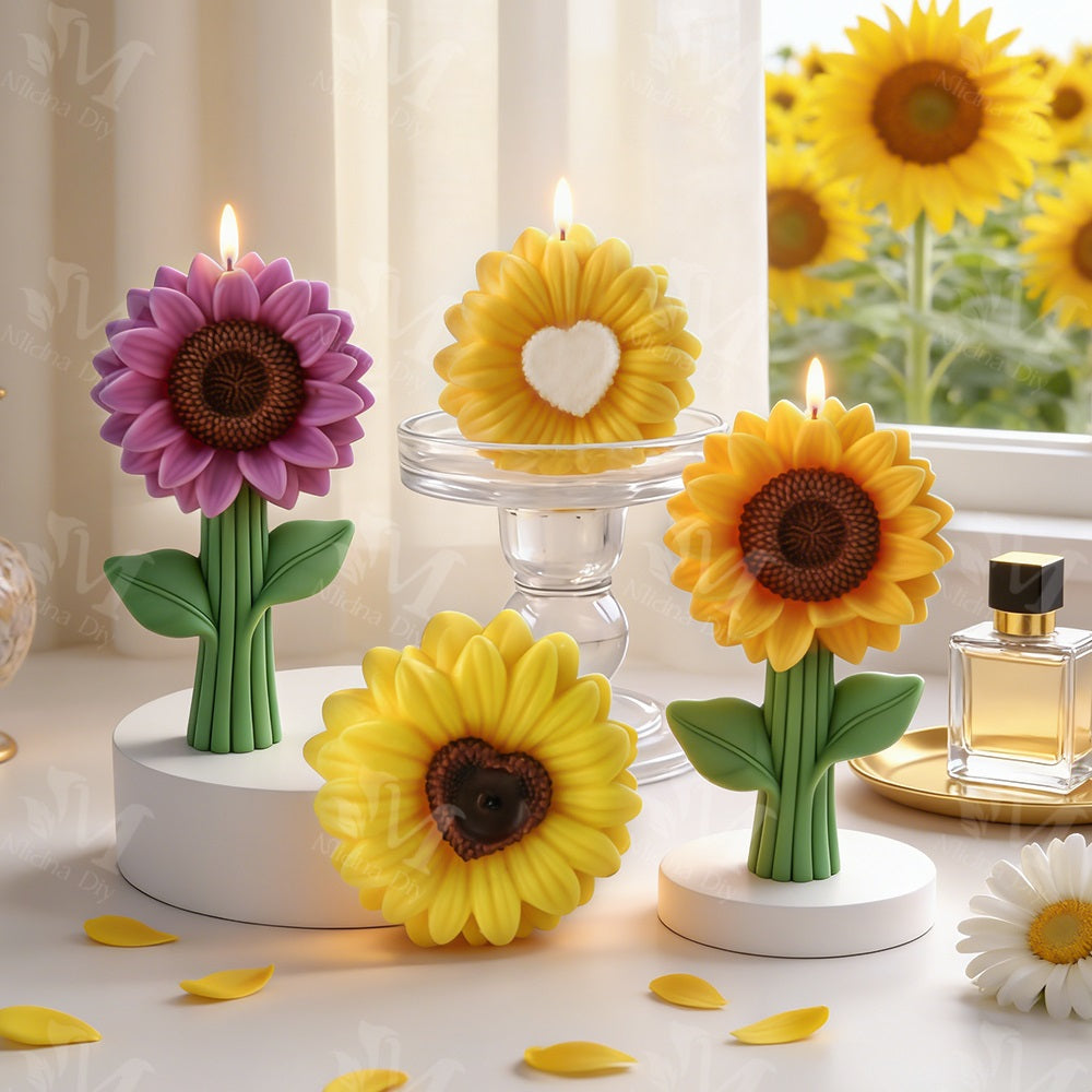 Sunflower With Heart Disk For Candle Resin Gypsum & Art Crafts Making Silicone Mold