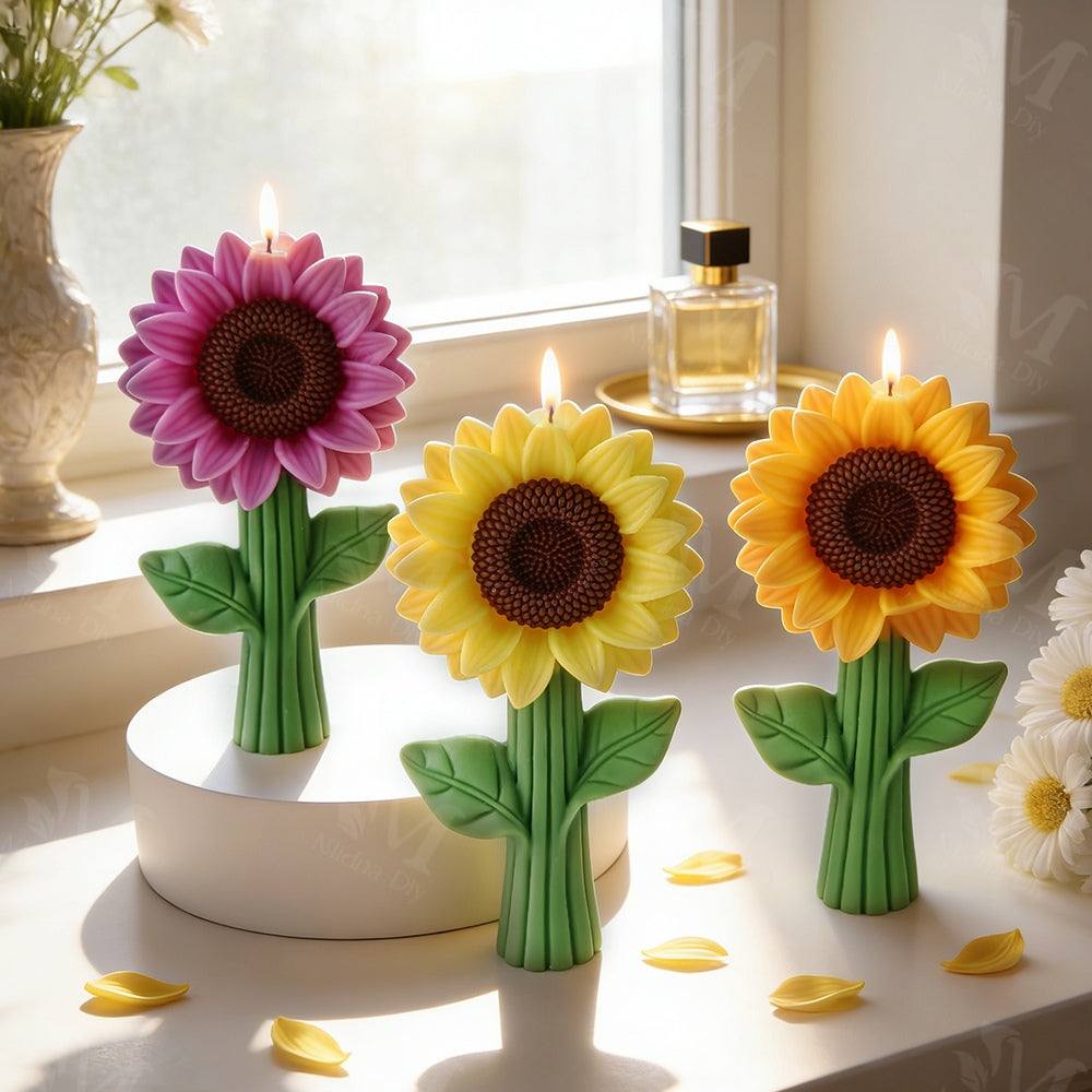 Sunflower With Stem For Candle Resin Gypsum & Art Crafts Making Silicone Mold