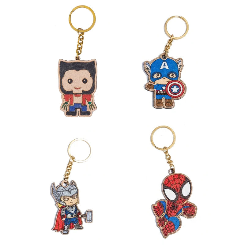 Pourezy Superhero Wooden Keychains Set