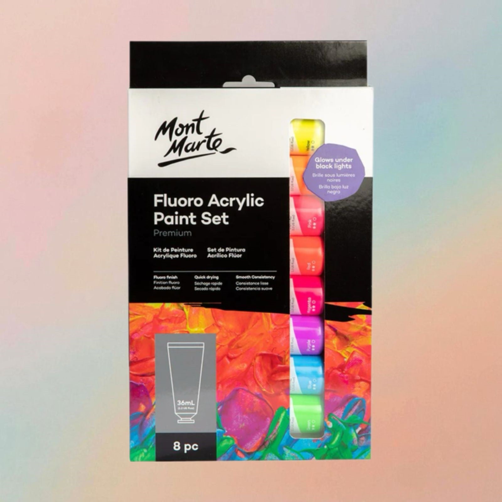 Mont Marte Fluoro Acrylic Paint Set Premium 8pc x 36ml