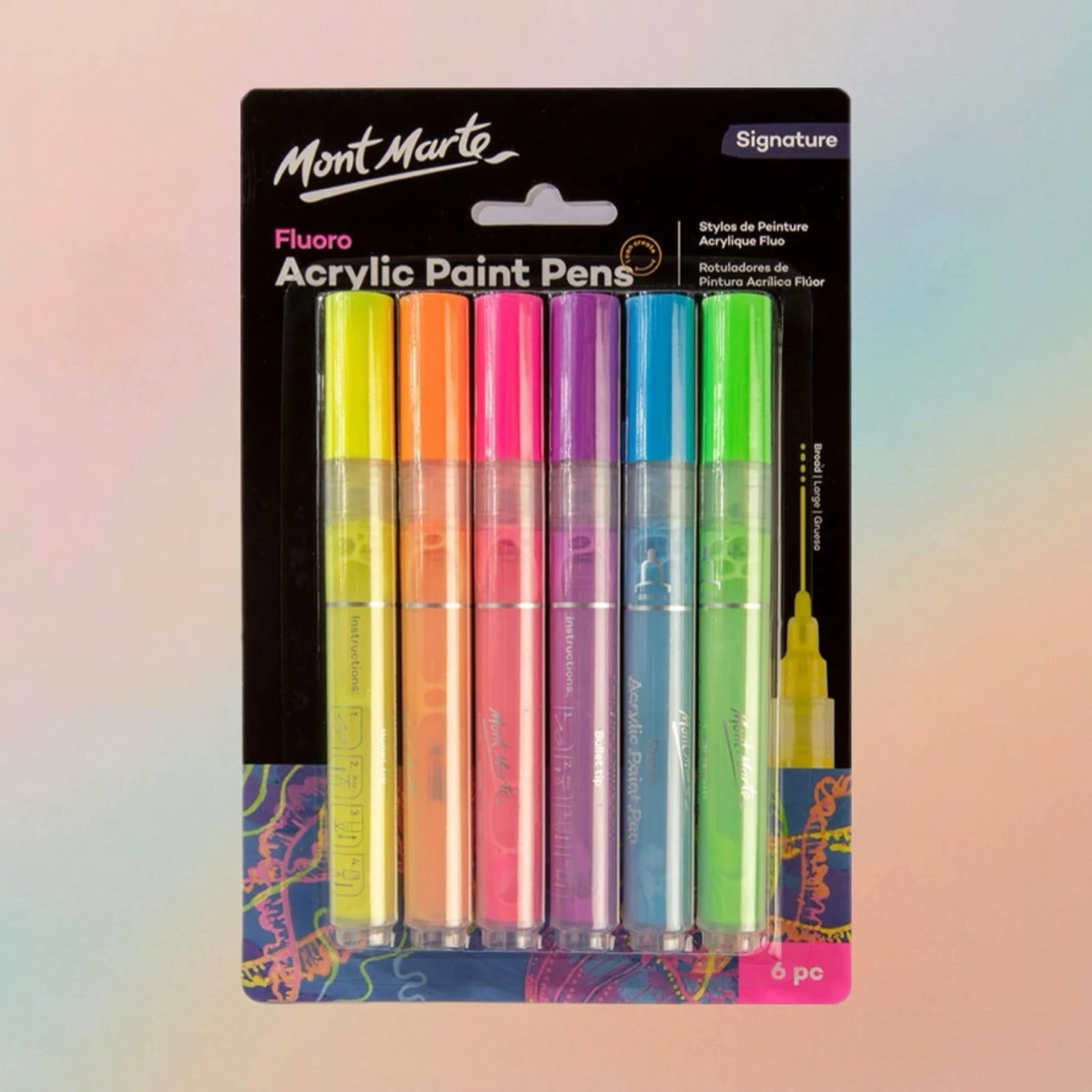 Mont Marte Fluoro Acrylic Paint Pens Broad Tip 6pc