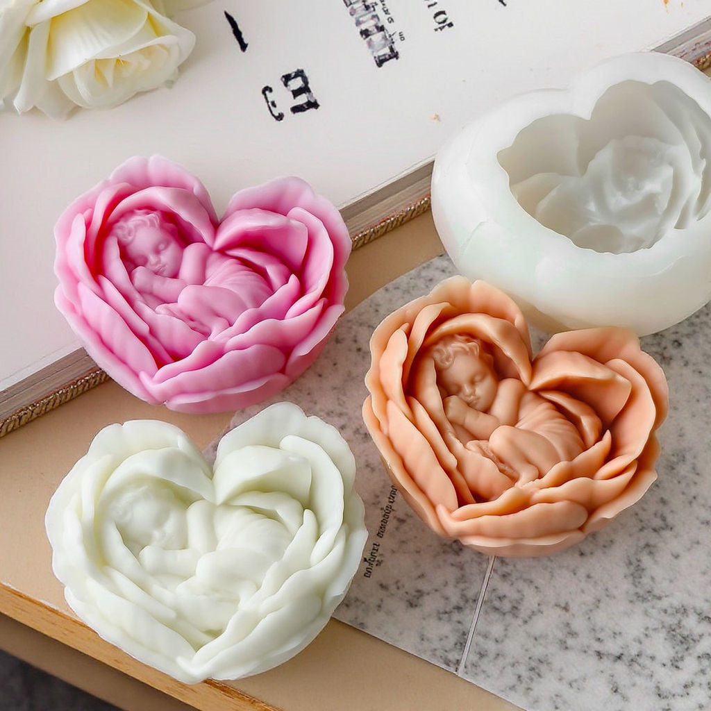 Baby In Flower Mould For Candle, Resin, Gypsum & Art Crafts Making Silicone Mold