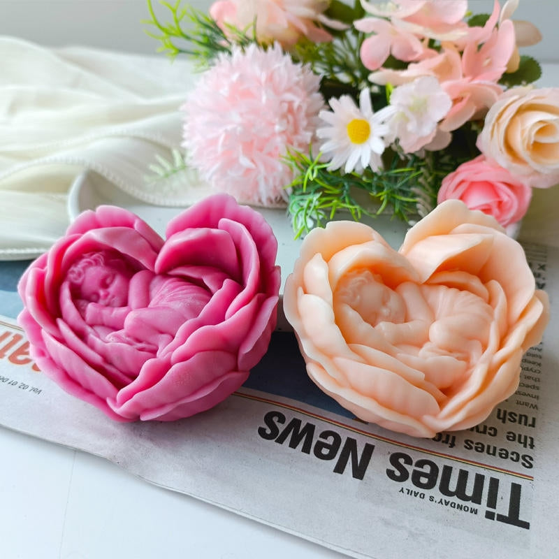 Baby In Flower Mould For Candle, Resin, Gypsum & Art Crafts Making Silicone Mold