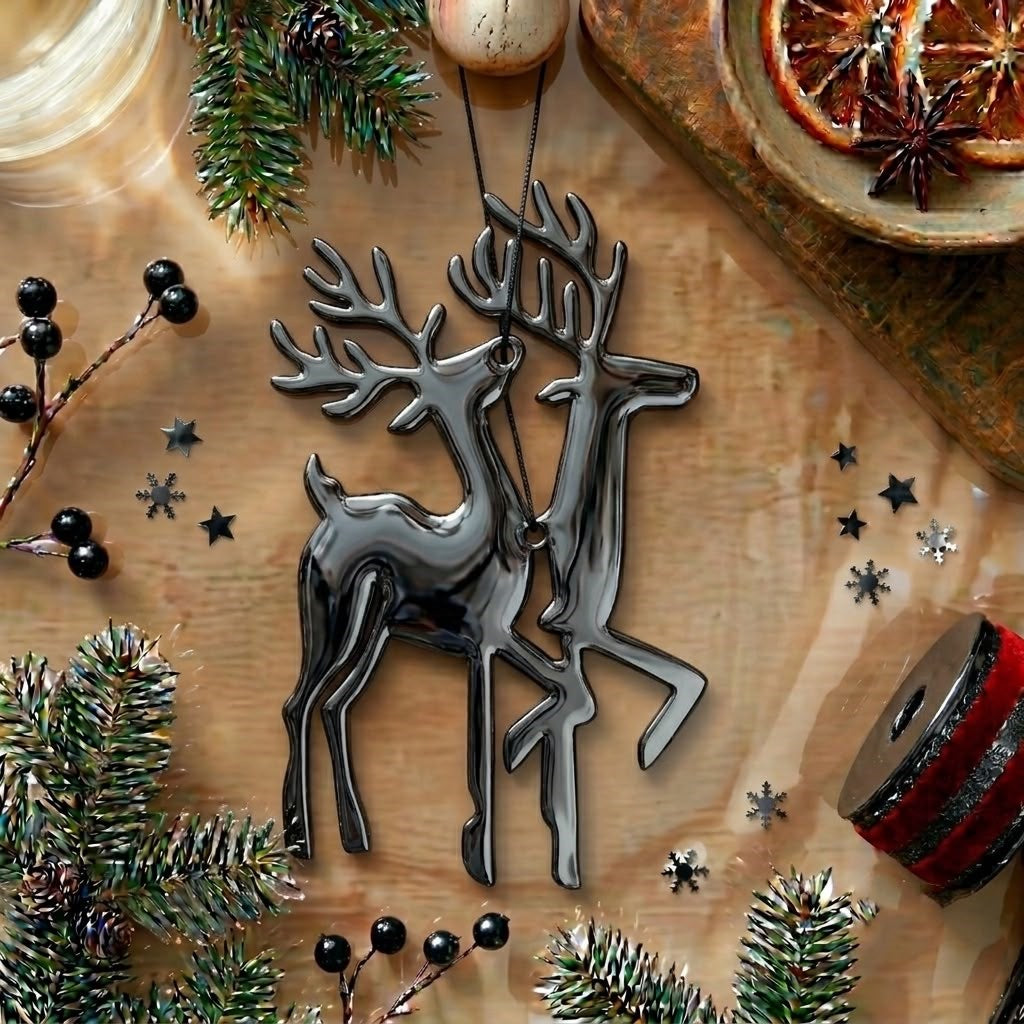 ⁠Double Reindeer Acrylic Cutout For Resin Art & DIY Crafts - Gold/Silver/Black