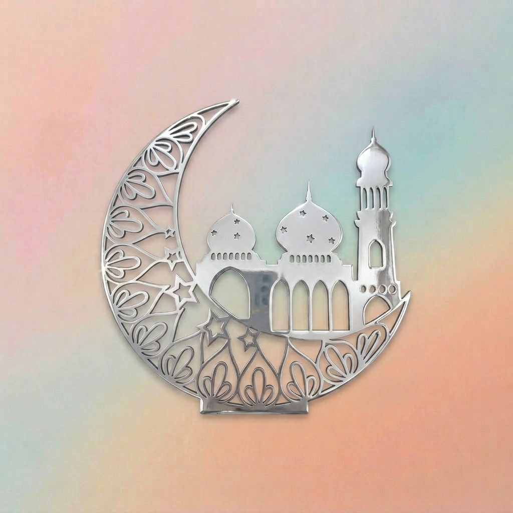 Silver Moon Arabic Architectural Ramadan Islamic Acrylic Cutout