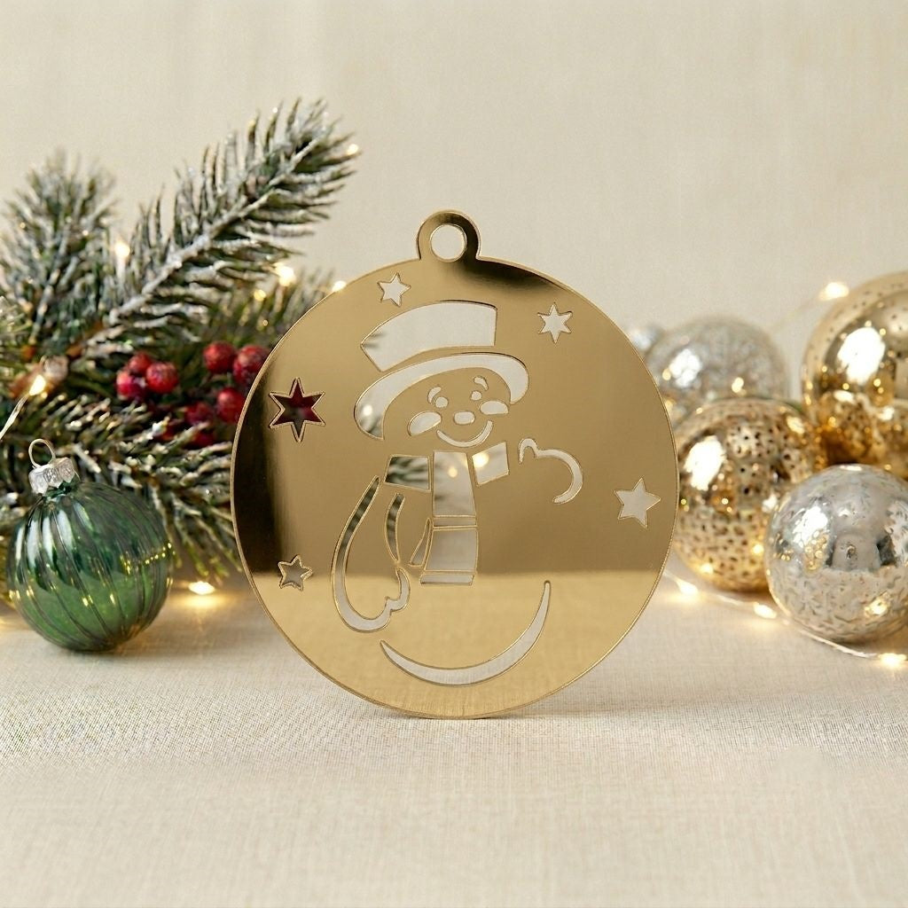 ⁠Round Snowman Acrylic Cutout For Resin Art & DIY Crafts - Gold/Silver/Black