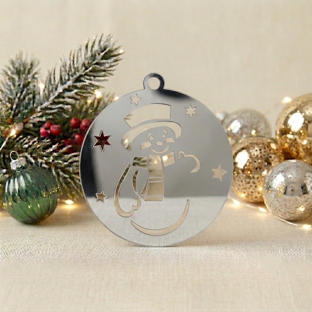 ⁠Round Snowman Acrylic Cutout For Resin Art & DIY Crafts - Gold/Silver/Black