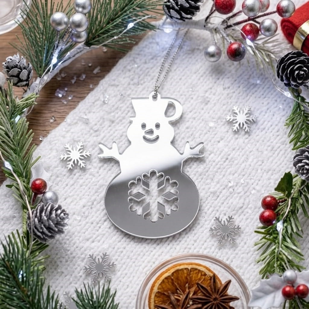 ⁠Snowman With Flakes Acrylic Cutout For Resin Art & DIY Crafts - Gold/Silver/Black