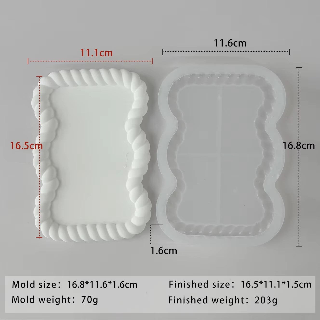 Wave Rectangular Coaster Tray Mould For Resin, Gypsum & Art Crafts Making Silicone Mold