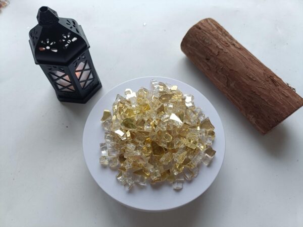 Reflective Fire pit Glass for Resin Epoxy Geode Art Metallic, Shiny, Bright, for DIY Art and Craft Projects- Gold