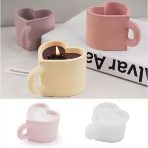 Heart Shape Mug Silicone Mold DIY Candle Jar Resin Molds for Plaster Concrete Aromatherapy Wax Storage Organizer Making